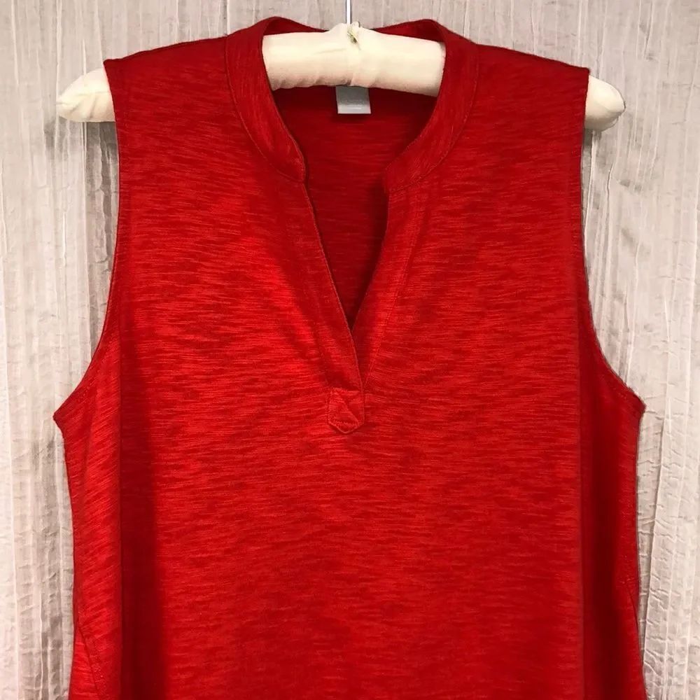Chicos M Cotton Blend Sleeveless V-Neck Vibrant Red Hanky Style